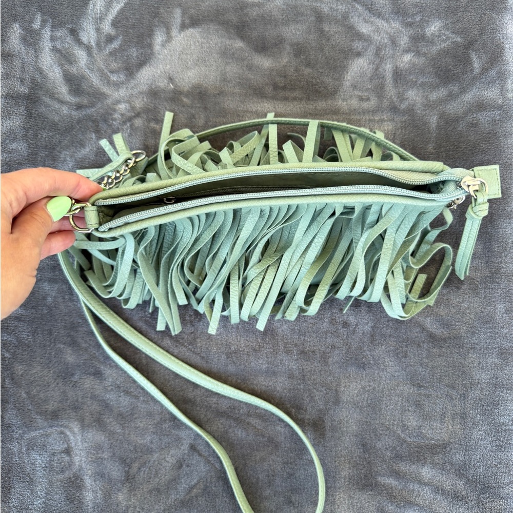 Fringe Crossbody Bag in Sage/Mint Green - Picture 3 of 9